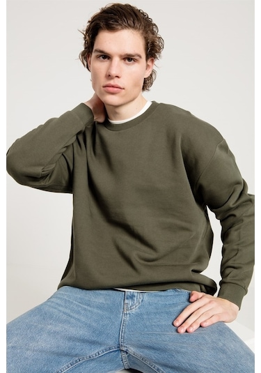 Jahr Marc Oversize Asit Yıkamalı Haki Erkek Sweatshirt Haki