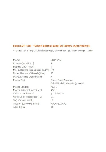 Solax Sdp-4yn 4" Dizel Motopomp