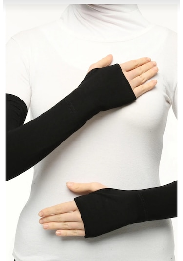 Pratik Tesettür Kolluk Penye Namaz Kolluğu Düz Siyah