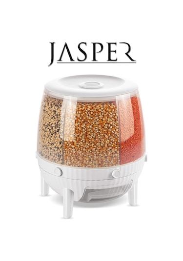 Jasper 360° Dönebilen 6 Bölmeli Kuru Gıda ve Bakliyat Organizeri