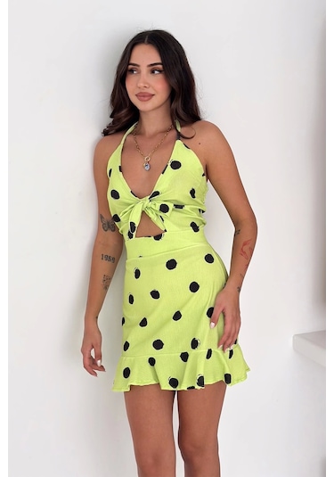 Asprin Fashion Desenli Bürümcük Elbise Yeşil Yeşil