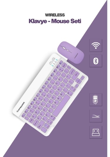 Mor Kablosuz Klavye Ve Mouse Seti