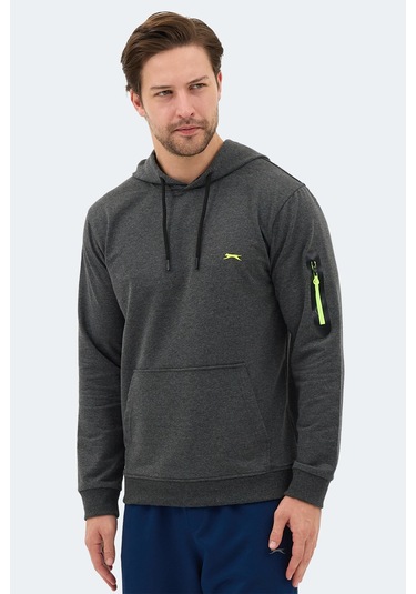 Slazenger Ozzy In Erkek Kanguru Cepli Kapüşonlu Koyu Gri Sweatshırt Koyu Gri
