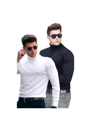 Siyah/beyaz Balıkçı Yaka 2'li Paket Kazak 4656 Siyah/beyaz