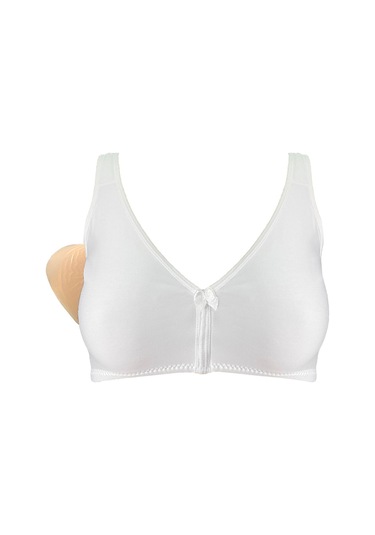 Pamuklu Mikro Penye Cepli Protez Sütyen Beyaz Beyaz