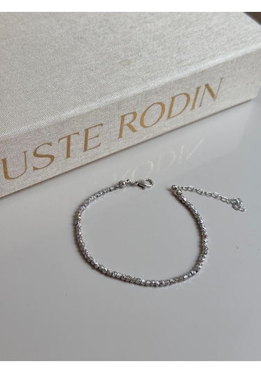 Gümüş Renk Dorika Boncuklu Kadın Halhal Ayarlanabilir Zarif Yazlık Aksesuar Gümüş