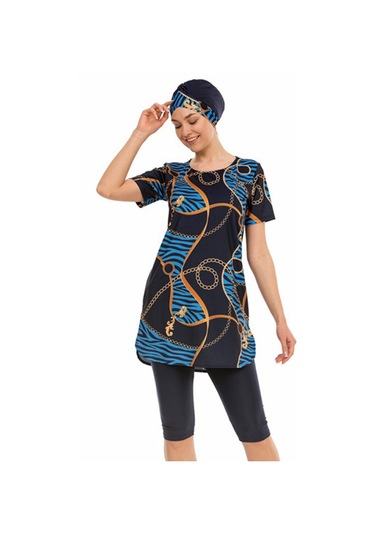 Kısa Kol Taytlı Yarı Kapalı Mayo 210-514 Lacivert Lacivert