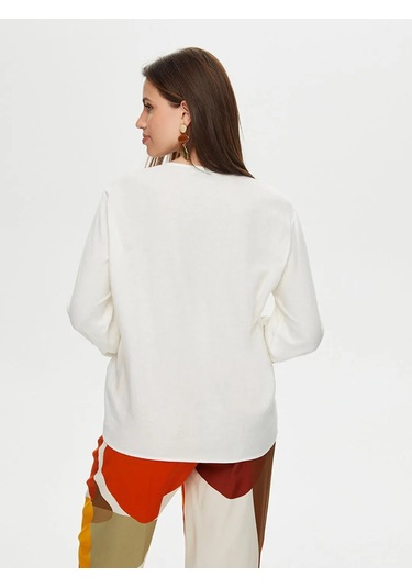 Faik Sönmez Yakası Nakışlı 3/4 Kol Ketenli Kadın Bluz Us25blz020 Ekru