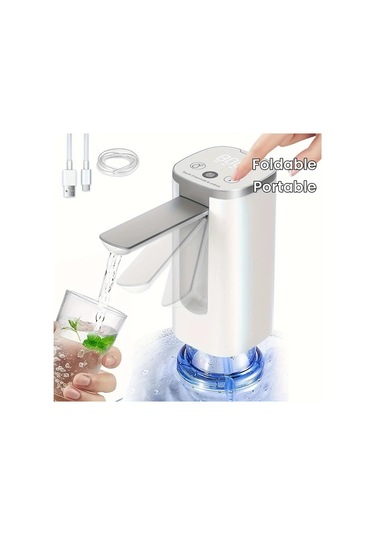 Honeybeeshop 5 Galonluk Taşınabilir Elektrikli Su Pompası Dijital Ekran Usb Şarj Katlanır Musluk Beyaz