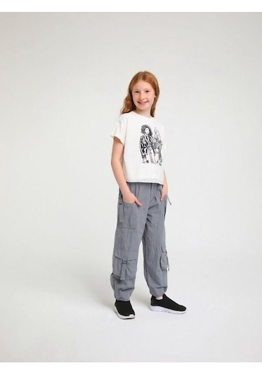 Escabel Kız Çocuk Pamuklu Kabartmalı T-shirt-14117 Ekru