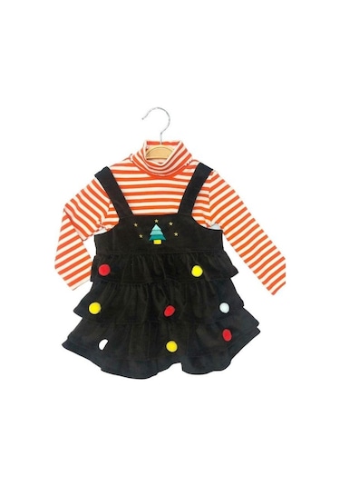 Çikoby Kız Bebek Çizgili Bluz Jile Takım-13604 Turuncu