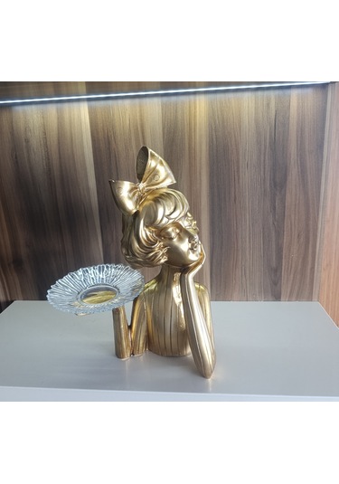 20cm-30cm Ebatlarında Kırılmaz Polyester Tepsili Kız Biblo