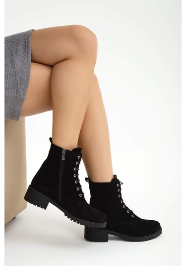 Tamer Tanca Kadın Hakiki Deri Siyah Casual Bot 33 Tnc1996 Bn Bot Sk22/23 Sıyah Yarma Siyah