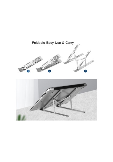 Kosona Alüminyum Folding Laptop Stand: 6 Seviye Yükseklik Ayarlı, Soğutma Özelliği, 10-15.6 İnç Cihazlar İçin Taşınabilir Destek