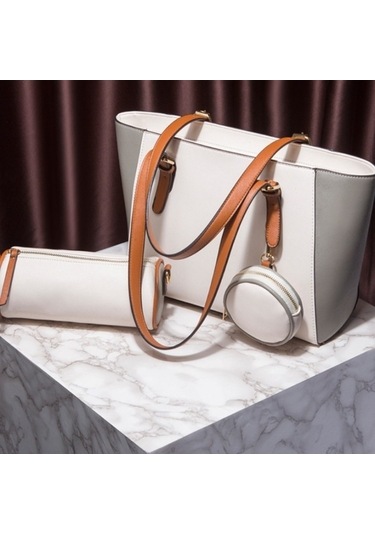 Wondernest 3'ü 1 Arada Moda Çapraz Tasarım Bayan Çapraz Büyük Kapasiteli Çanta Beyaz Beyaz