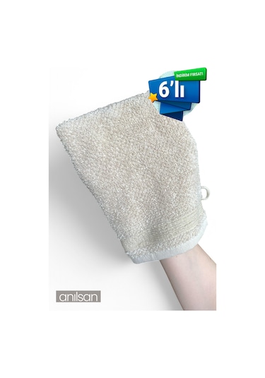6'lı Banyo Kesesi Bej %100 Pamuk 15x25 Hamam Kesesi