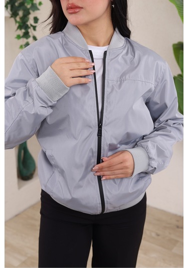 Bomber Kolej Su Geçirmez Ceket Açık Gri Bndk