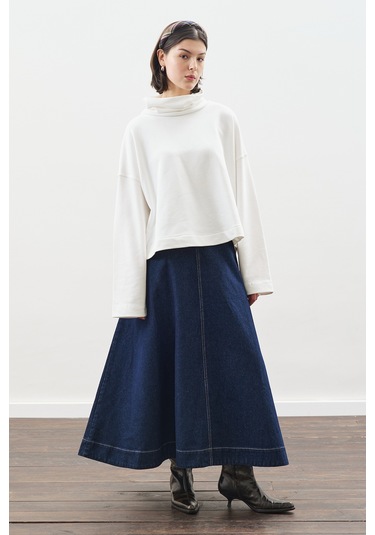 Yüksek Yakalı Oversıze Sweatshırt Ekru Ekru