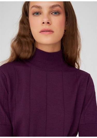 Peraluna Balıkçı Yaka Kısa Kollu İnce Basic Kadın Triko Bluz Mor