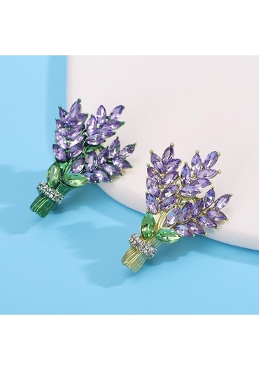 Sarı Bitki Emaye Broş Kadınlar İçin Retro Mor Taş Buğday Kulak Broş Bayanlar Moda Parti Aksesuarları Sarı