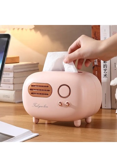 Büyük Kırmızı Yaratıcı Radyo Doku Kutusu Işık Lüks Retro Tarzı Ev Oturma Odası Yemek Odası Çay Masası Çok Fonksiyonlu Doku Saklama Kutusu