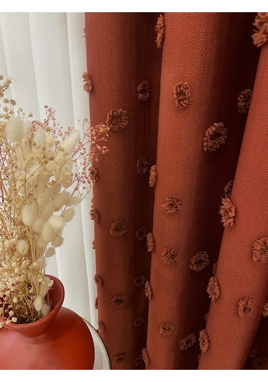 Brillant Carla Puffy Püsküllü Perde İstenilen Tüm Ölçülerde Kiremit Kiremit