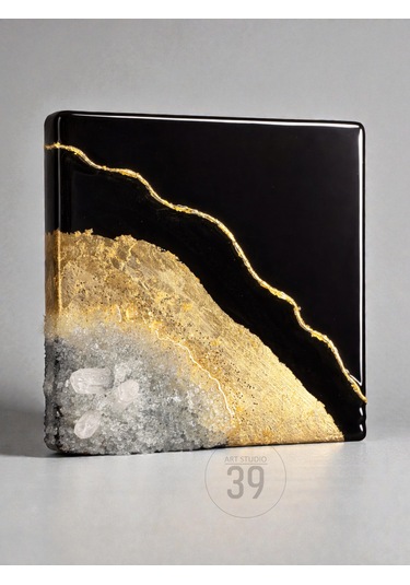 Geode Nero Kuvars Taşlı Modern Epoksi Duvar Tablosu Enerjisel & Dekoratif Sanat 20x20 Cm