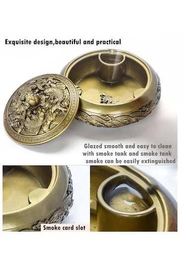 Suntek Kapaklı Dekoratif Kül Tablası Sigara Tutucu İç Ve Bronz