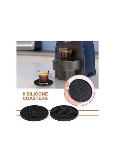 Xurunkeji Siyah Yuvarlak Silikon Kauçuk Bardak Altlıkları 6'lı Set Kaymaz Evler Ve Barlar İçin Mükemmel Siyah