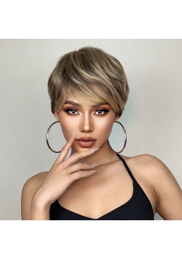 Padalink Yazlık Konforlu Saç Ağzı İçeren Saçlık - Yüksek Sıcaklık İpekli, Puf Kısa Dalgalı, Doğal Görünüm, Gençleştirici, Karışık Altın Rengi, Ss127 Siyah