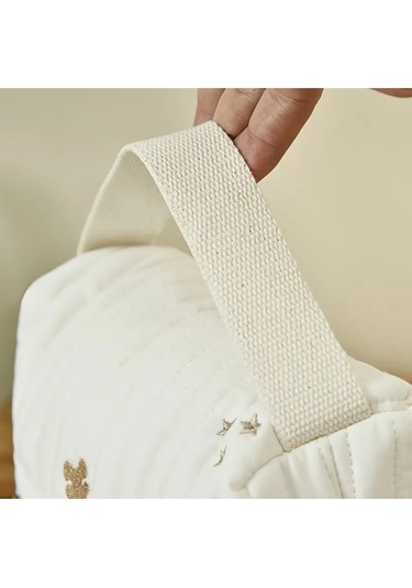 Yaprak Desenli Organızer Bebek Çantası Krem