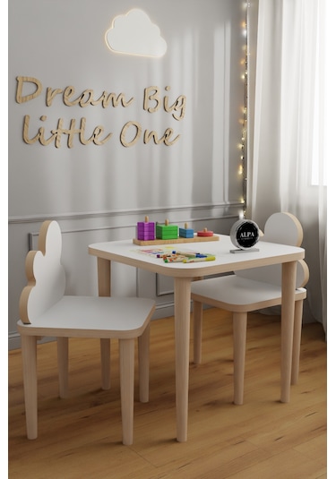 Alpa Ev Mobilya Bulut Tasarımlı Çocuk Masa Sandalye Takımı 2-5 Yaş Oyun Ve Aktivite Masası Beyaz