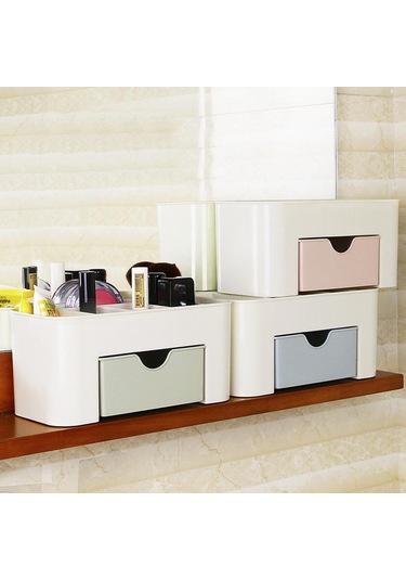 Kozmetik Ve Mücevher İçin Büyük Plastik Masaüstü Çekmece Düzenleyici Mavi