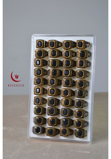 Erkek Siyah Taşlı Metal Yüzük/uzun Ömürlü Şık Tasarım 40'lı Kutu Standart