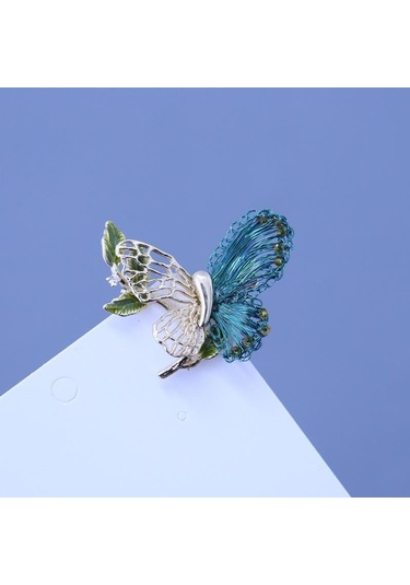 Blucome Narin Delikli Kelebek Bakır Broş El Dokuma Moda Hırka Kadın Erkek Ceket Başörtüsü Pimleri Yeşil