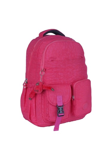 Relaxion Suya Dayanıklı Klinkır Kumaş 9 Bölmeli Geniş Hacimli Okul Günlük Spor Seyahat Sırt Çantası Fuşya