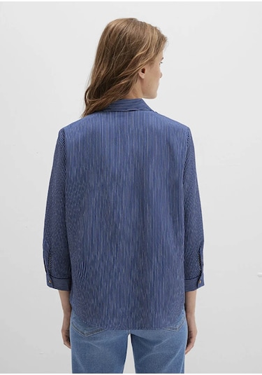 Mavi Çizgili Düğme Detaylı Lacivert Kadın Bluz M122400-80736 Lacivert