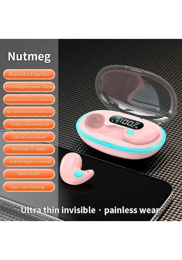 Linchenx55 Mini Bluetooth Kulaklık - Spor, Oyun, Uyku İçin Gürültü Azaltmalı Hıfı Stereo Kulakiçi Kulaklık Pembe