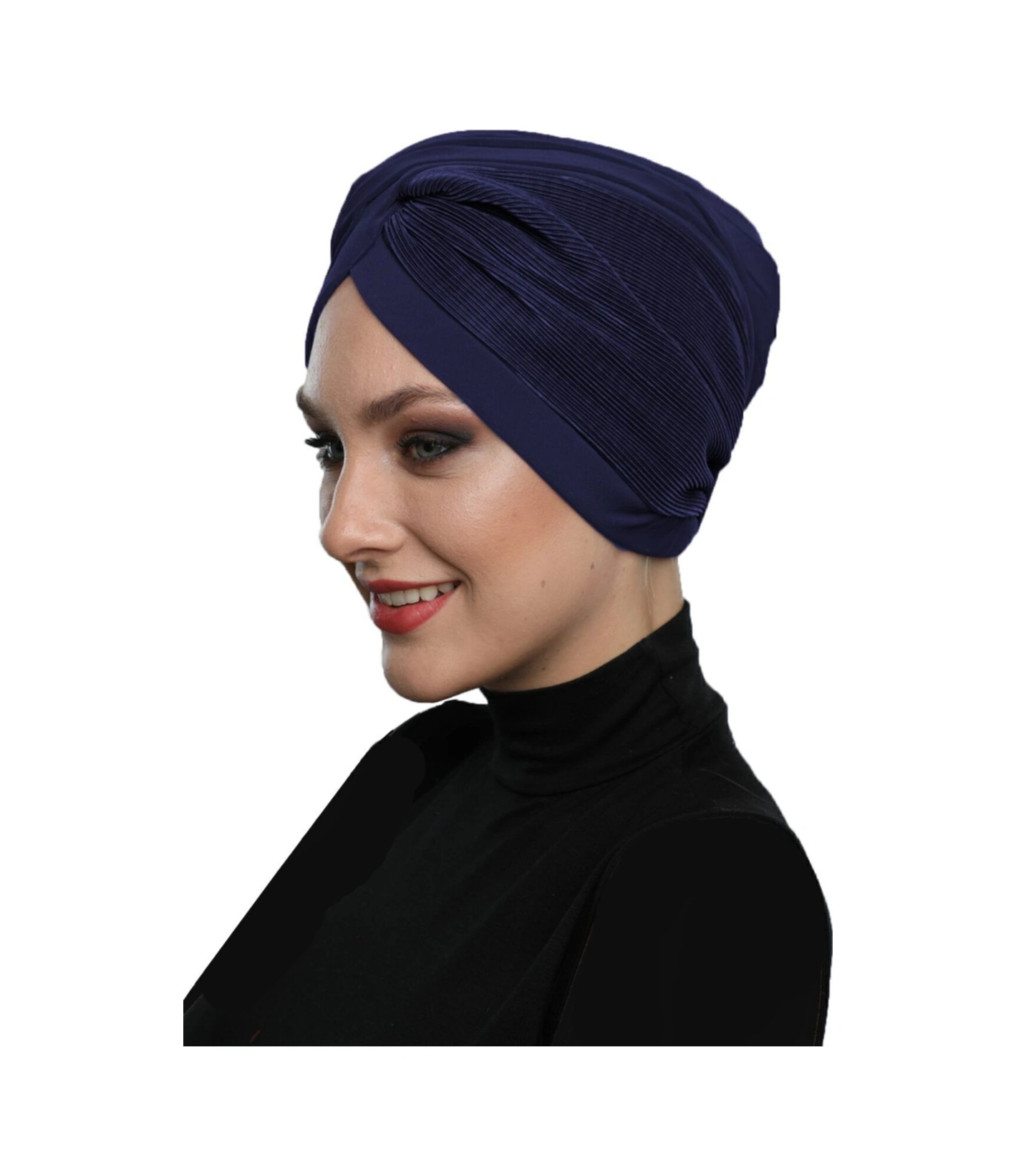 Çapraz Plise Lacivert Hazır Türban Tesettür Havuz Bonesi Lacivert