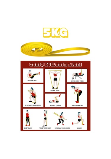 5 Kg Sarı Direnç Bandı Kas Geliştirme Pilates Lastiği Hafif Sert Fitness Egzersiz Bandı Sarı