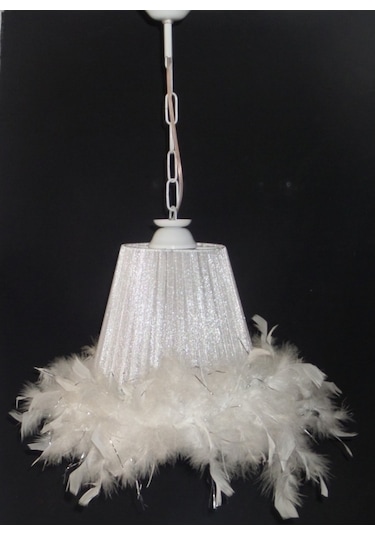 Beyaz Tüylü Avize Abajur Takımı Çocuk Odası Yatak Odası