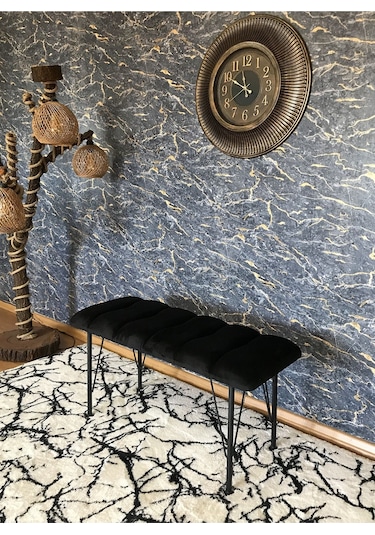 Yirmi15 Metal Ayaklı Eco Black Babyface Puf & Bench