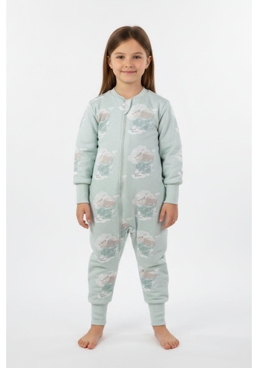Kız Çocuk Elyaf Dolgulu Premium Kalite 2 Tog Desenli Uyku Tulumu Mint