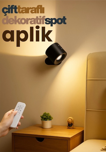 Mıknatıslı Uzaktan Kumandalı Çift Taraflı Duvar Aplik Led Aydınlatma 3 Renk Usb Şarjlı Çok Renkli