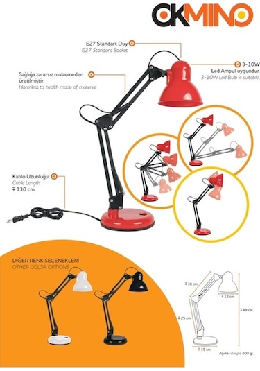Okmino Akrobat Masa Lambası Siyah 320-6 Beyaz