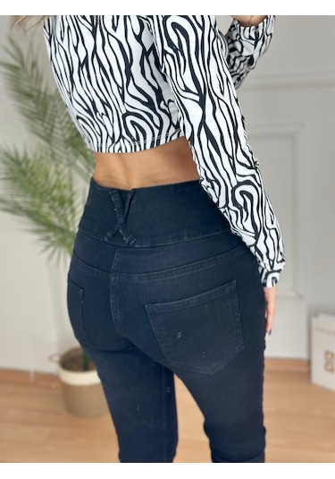 Simala Yüksek Bel Likralı Jean Pantolon 90 Cm Siyah