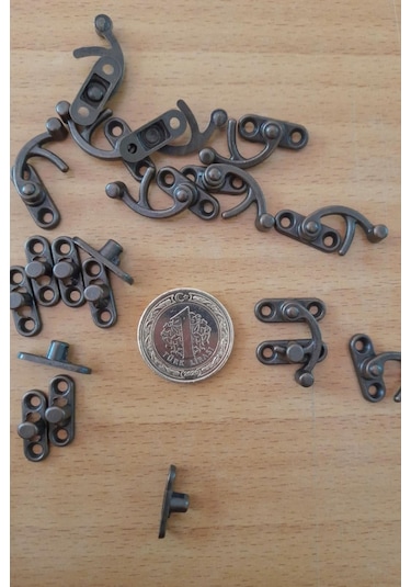 Küçük Yay Gözü Kancalı Kilit Oksit 10 adet Kutu Sandık ve Kapak Klipsi 20x24 mm