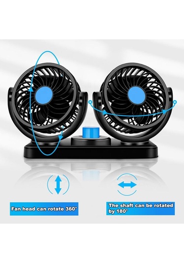 Huxın Hx-t303 6.5w 360 Derece Ayarlanabilir Dönüşlü İki Kafalı Düşük Gürültülü Mini Elektrikli Araba Fanı, Dc12v