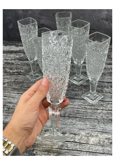 6 Kişilik Cam Kare Ayaklı Kahve Yanı Bardağı Bardak Kupa 130ml