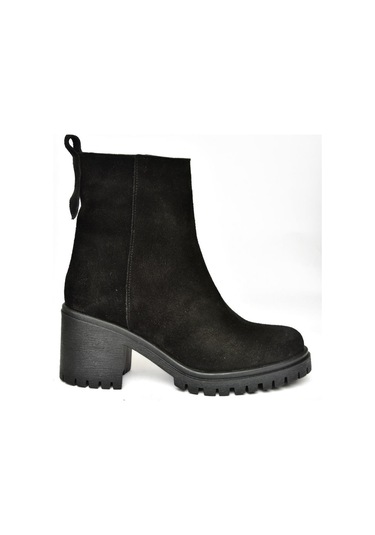 Fox Shoes R654006502 Siyah Hakiki Deri Süet Kalın Topuklu Kadın Bot Siyah